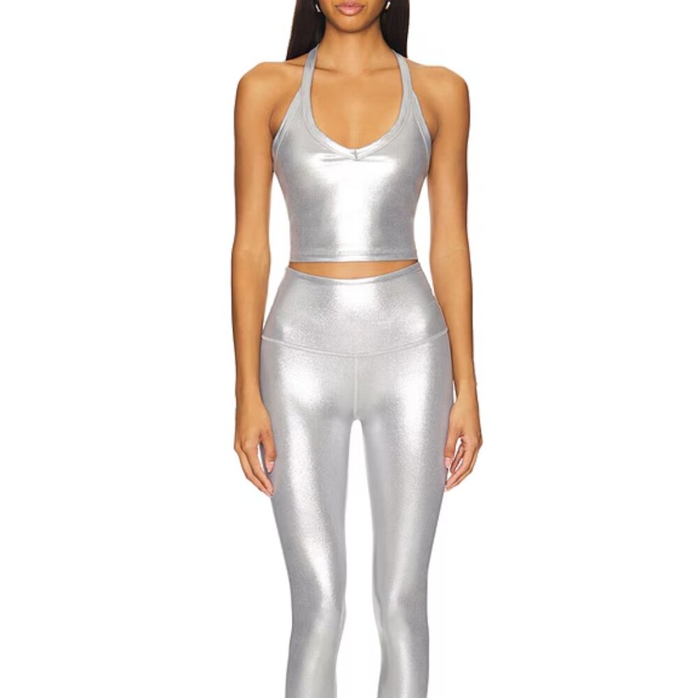 Beyond Yoga Set in Liquid Sliver (TOP & BOTTOM)